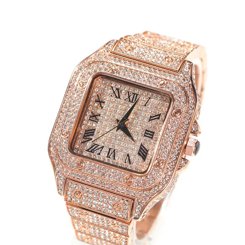 Watches for Men Luxury Hiphop Iced Out Watches Gold Sliver Rhinestone Quartz Square Wristwatch Relogio Masculino Groomsmen Gifts