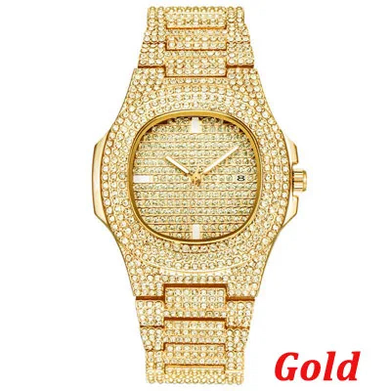 Brand Iced Out Diamond Watch Quartz Gold HIP HOP Watches with Micropave CZ Stainless Steel Watch Clock Relogio