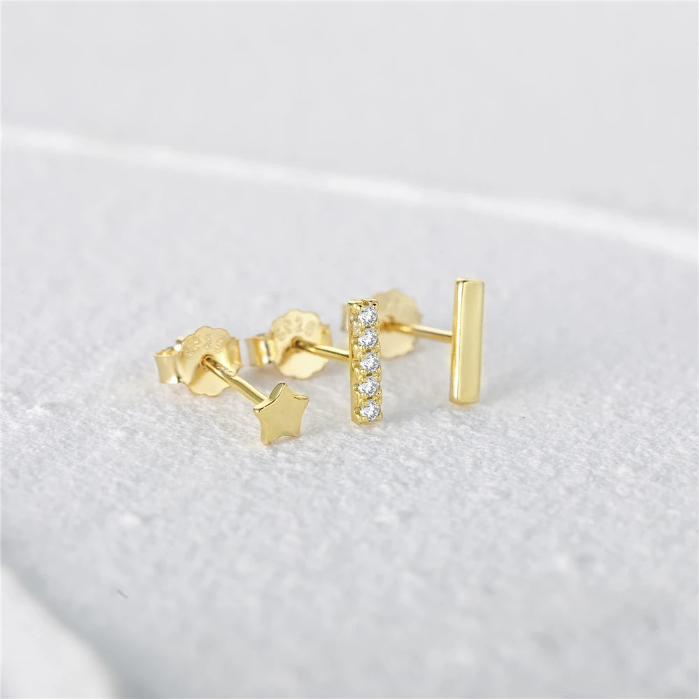 3PC 925 Sterling Silver Star Triangle Stud Earrings Women Glossy Geometric Diamond Earrings Korean Gold Jewelry Wholesale