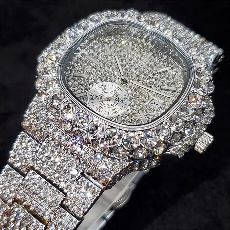 Trending Luxury Wristwatch for Men High Quality Inlay Diamond Sparkly Watches Bling Iced Out Stainless Steel Clock Best Selling