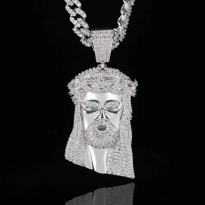 Dropshipping Necklaces Chain for Women Mens Full Iced Out Zircon Custom Big Jesus Pendant with Cuban Chain Hip Hop Jewelry