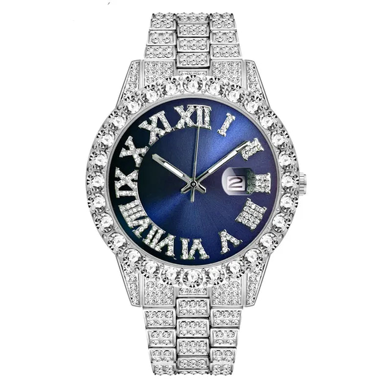 ALLICEONYOU Fashion Iced Out Micro Pave Cubic Zirconia Watches Hip Hop Jewelry Stainless Steel Jewelry for Gift