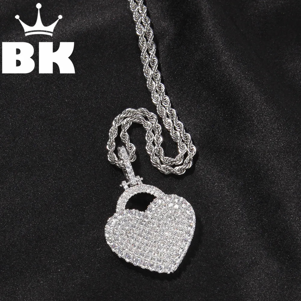 THE BLING KING Rose and Heart Baguette Pendant Necklace Color Psychedelic Hiphop Full Iced Out Cubic Zirconia CZ Stone