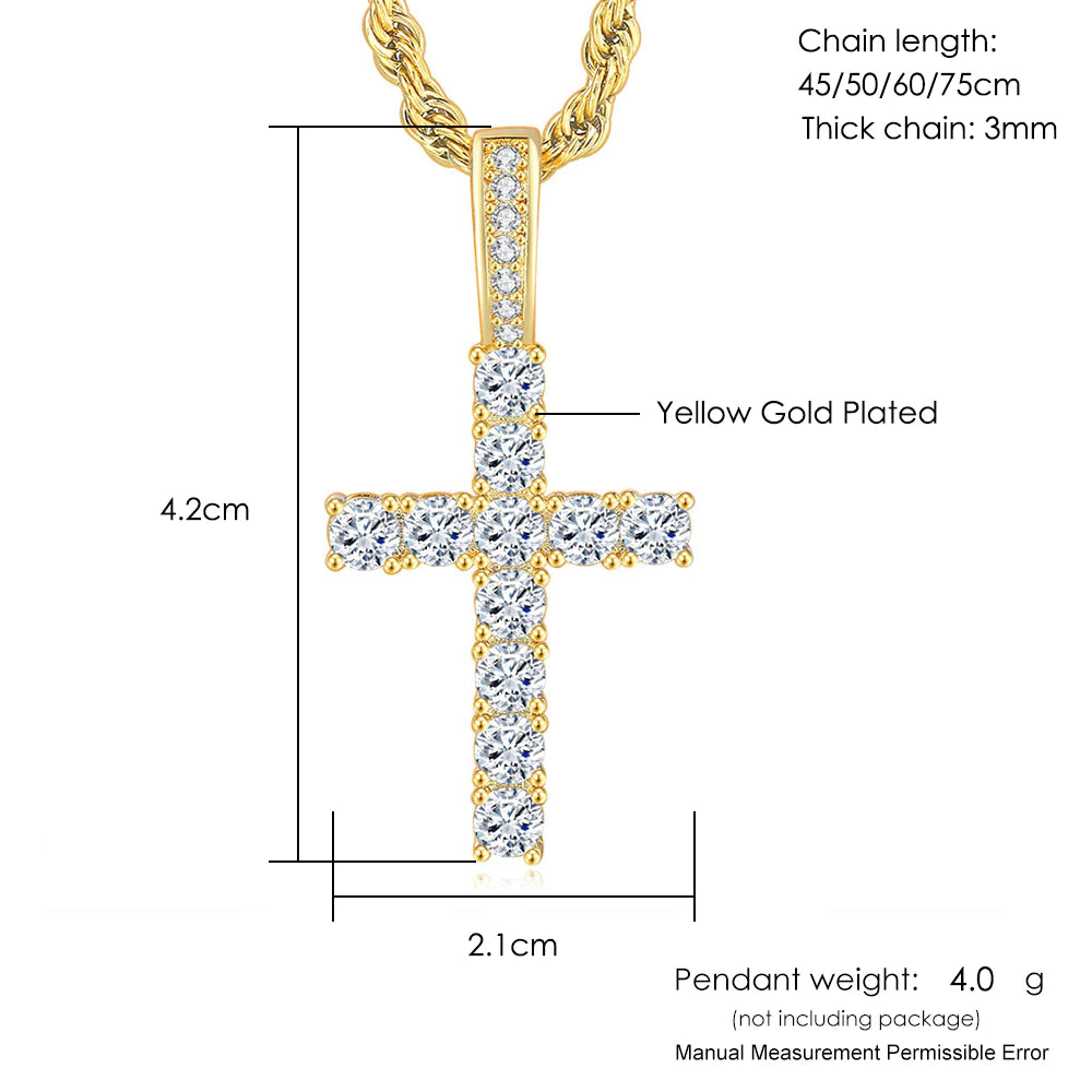 Hiphop Cross Pendant Necklace for Women Jewelry Female Statement Men Iced Out Chain Wholesale Gold Color Homme Jewellery HP003