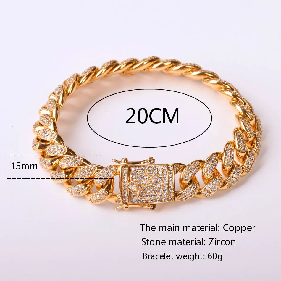 12MM Cuban Link Bracelet for Women Iced Out CZ Charms Hip Hop Jewelry Rock Street 2022 Trends