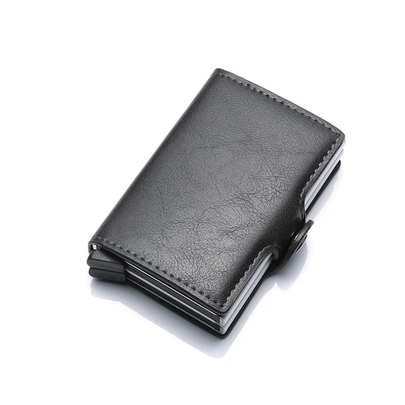 Anti Rfid Credit Card Holder Double Wallet Case Men Aluminum Metal Business Bank Creditcard Passes Holder Leather Pocket Bag