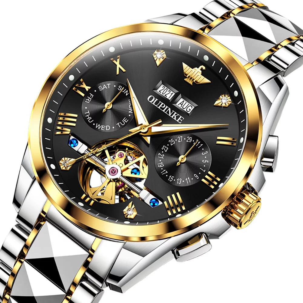 Self Winding Black Watches for Men Luxury Business Dress Mens Watch Reloj Para Hombre