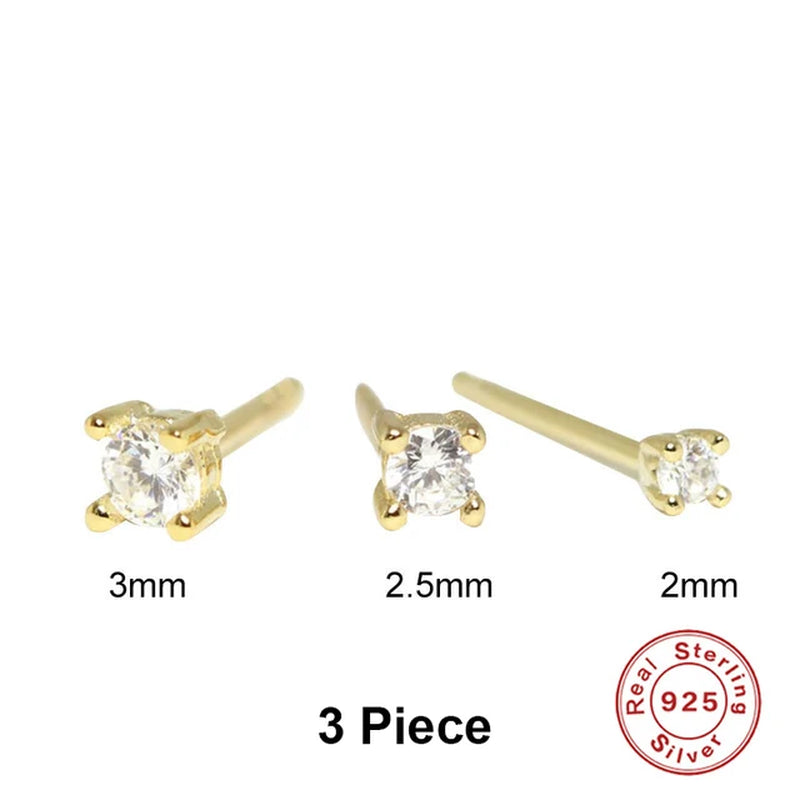 3PC 925 Sterling Silver Star Triangle Stud Earrings Women Glossy Geometric Diamond Earrings Korean Gold Jewelry Wholesale