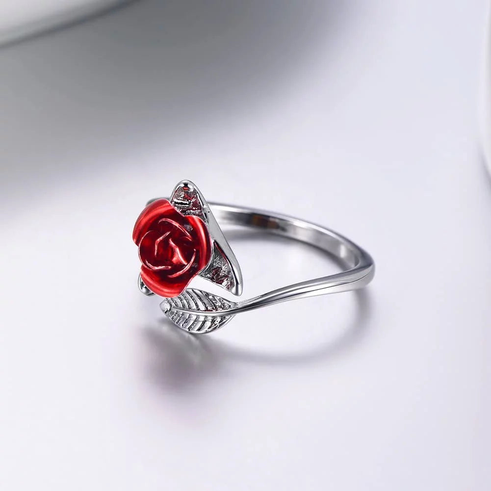 Rose Flower Ring Adjustable Dainty Flower Open Rings Jewelry Wedding Valentine Gifts for Women Girl(Gold)