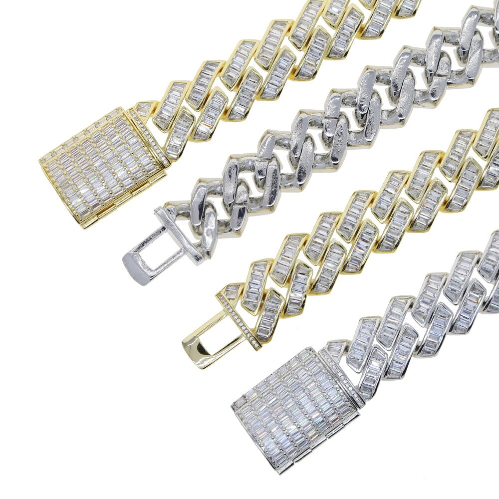 Top Quality Iced Out Ice Hip Hop Ice Men Boy Jewelry 2023 New Heavy Chunky Rectangle CZ 19Mm Cuban Chain Necklace