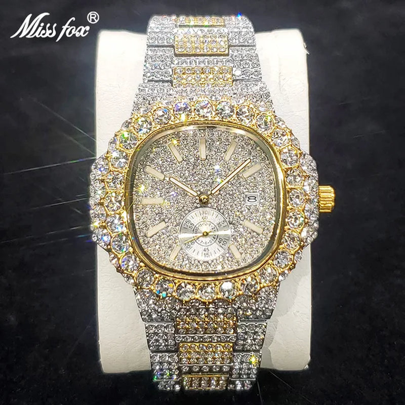 Trending Luxury Wristwatch for Men High Quality Inlay Diamond Sparkly Watches Bling Iced Out Stainless Steel Clock Best Selling