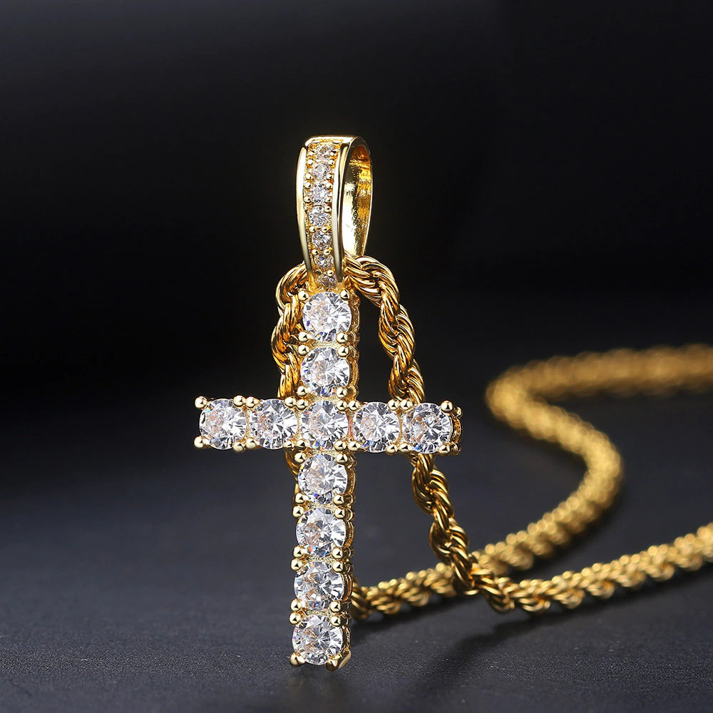 Hiphop Cross Pendant Necklace for Women Jewelry Female Statement Men Iced Out Chain Wholesale Gold Color Homme Jewellery HP003