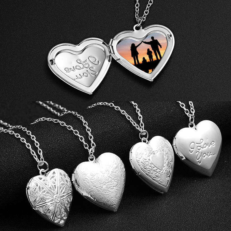 Openable Love Heart Locket Pendant Women Necklace Silver Color Chain Memory Photo Frame Family Lover Valentine Jewelry Gift New