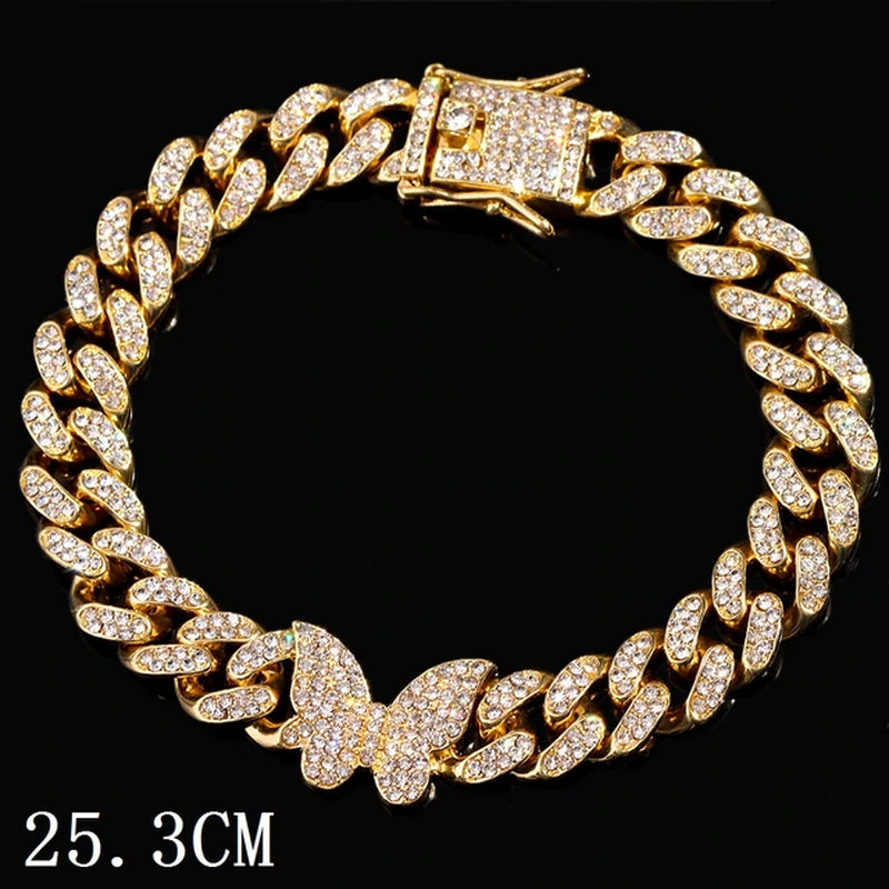 Hip Hop Iced Out Chunky Cuban Chain Anklets for Women Luxury Rhinestone Link Ankle Bracelet Beach Barefoot Jewelry