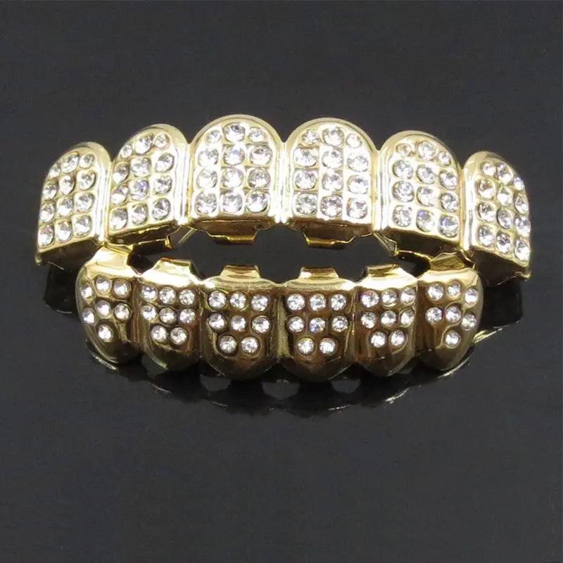 New Fshion Hip Hop Gold Silver Colour Iced Out CZ Teeth Grillz Top Bottom Men Women Jewelry