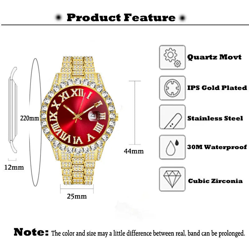 ALLICEONYOU Fashion Iced Out Micro Pave Cubic Zirconia Watches Hip Hop Jewelry Stainless Steel Jewelry for Gift