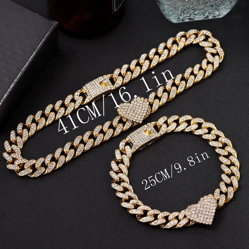 Iced Out Miami Curb Cuban Chain Necklace Fom Women Gold Color Bling Paved Rhinestones Cuban Link Choker Necklace Punk Jewelry