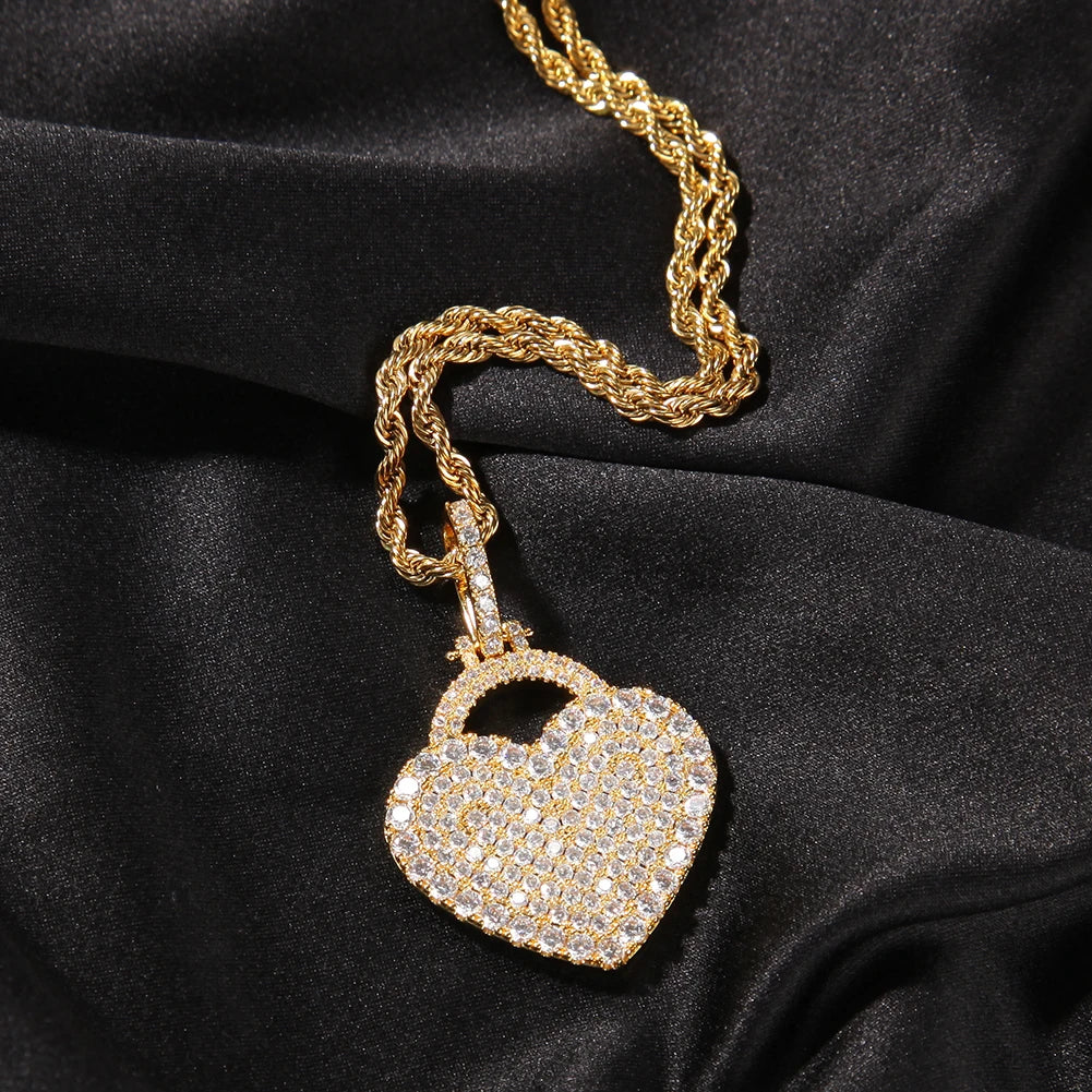 THE BLING KING Rose and Heart Baguette Pendant Necklace Color Psychedelic Hiphop Full Iced Out Cubic Zirconia CZ Stone