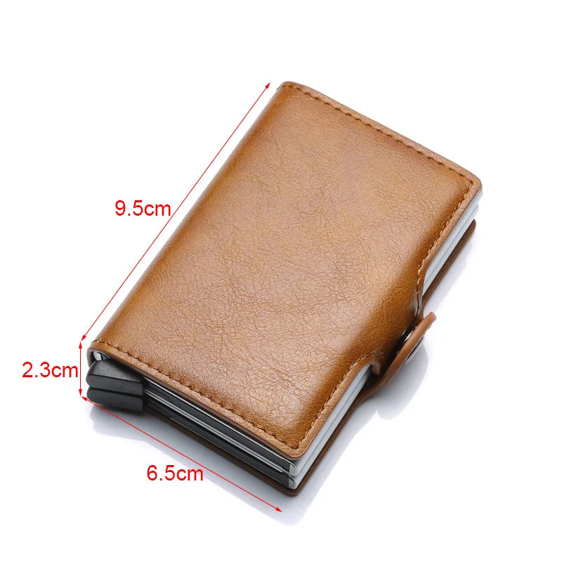 Anti Rfid Credit Card Holder Double Wallet Case Men Aluminum Metal Business Bank Creditcard Passes Holder Leather Pocket Bag