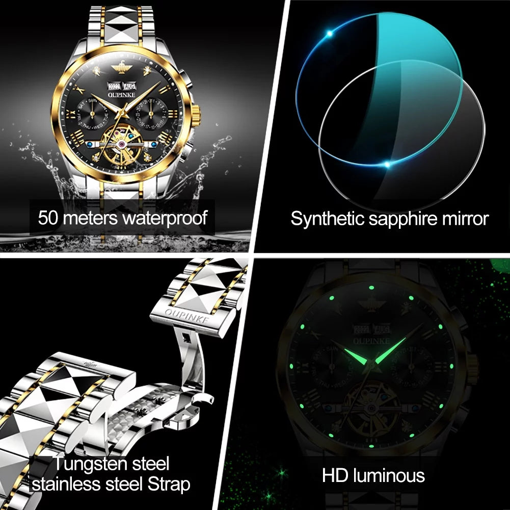 Self Winding Black Watches for Men Luxury Business Dress Mens Watch Reloj Para Hombre