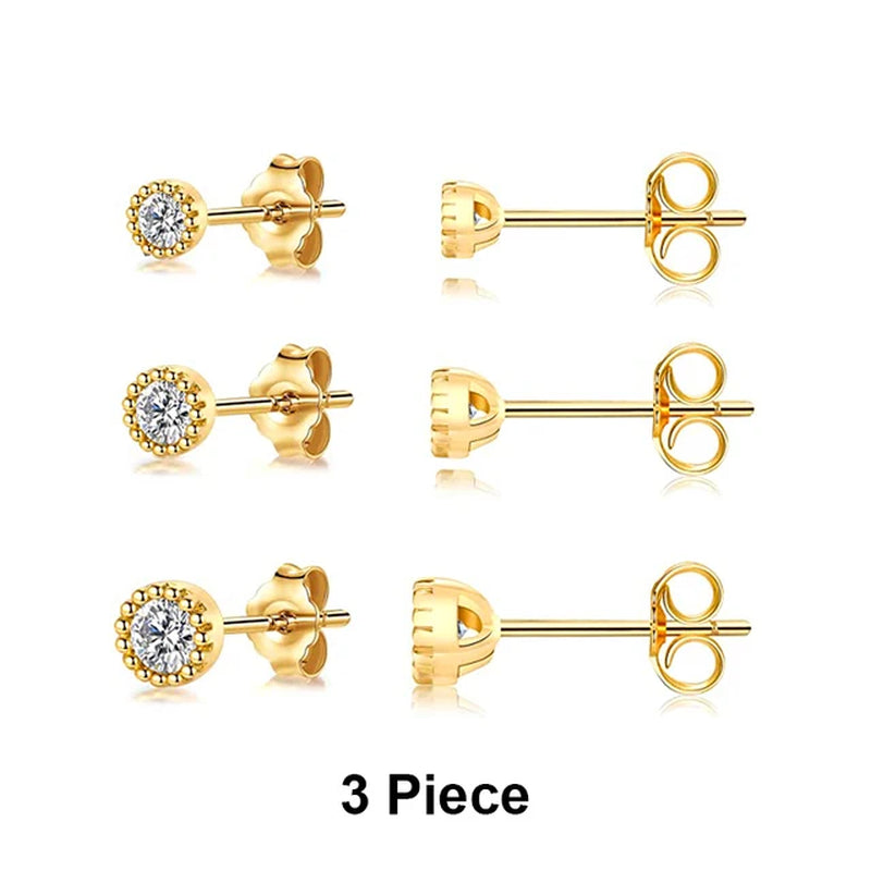 3PC 925 Sterling Silver Star Triangle Stud Earrings Women Glossy Geometric Diamond Earrings Korean Gold Jewelry Wholesale