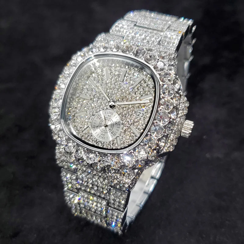 Trending Luxury Wristwatch for Men High Quality Inlay Diamond Sparkly Watches Bling Iced Out Stainless Steel Clock Best Selling