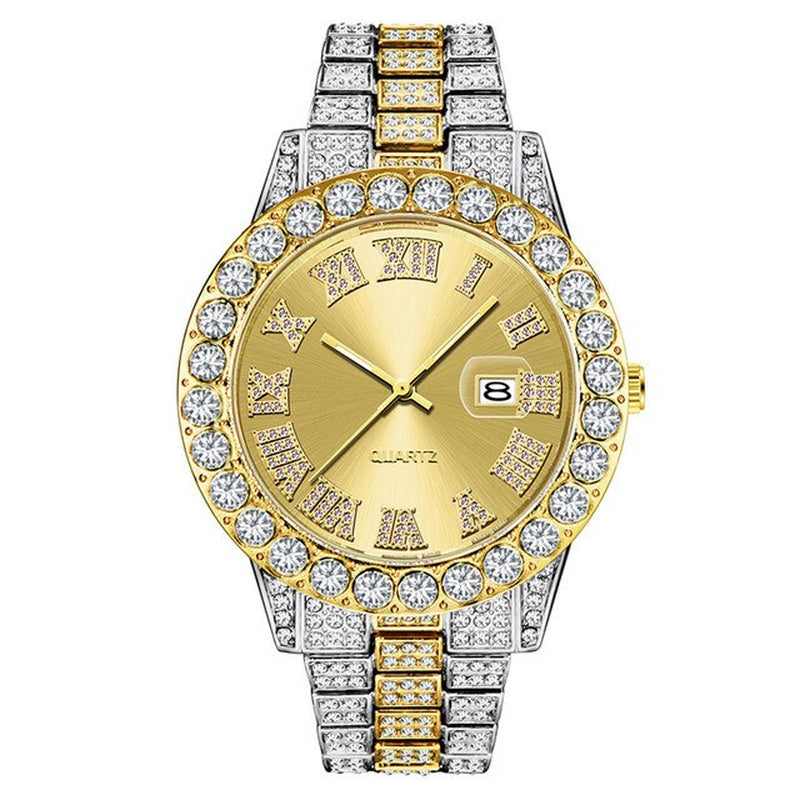 Hop Full Iced Out Mens Watches Modern Quartz Wrist Watches with Micropaved Cubic Zircon Watch for Women Men Jewelry