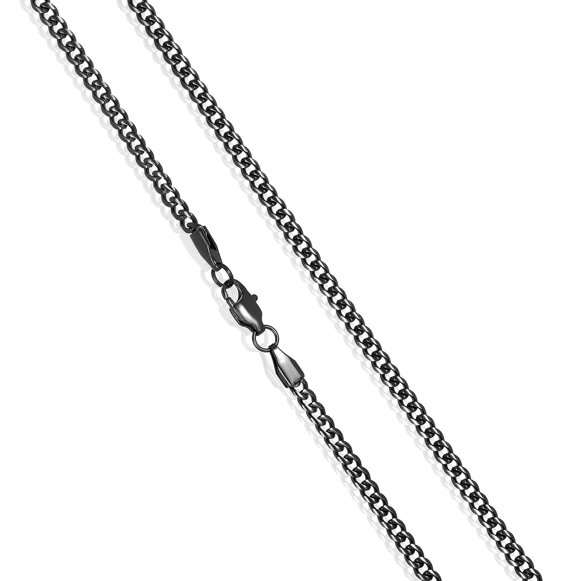 Men'S Black Plated Stainless Steel Rounded Curb Chain Necklace (3.5Mm) - 22"