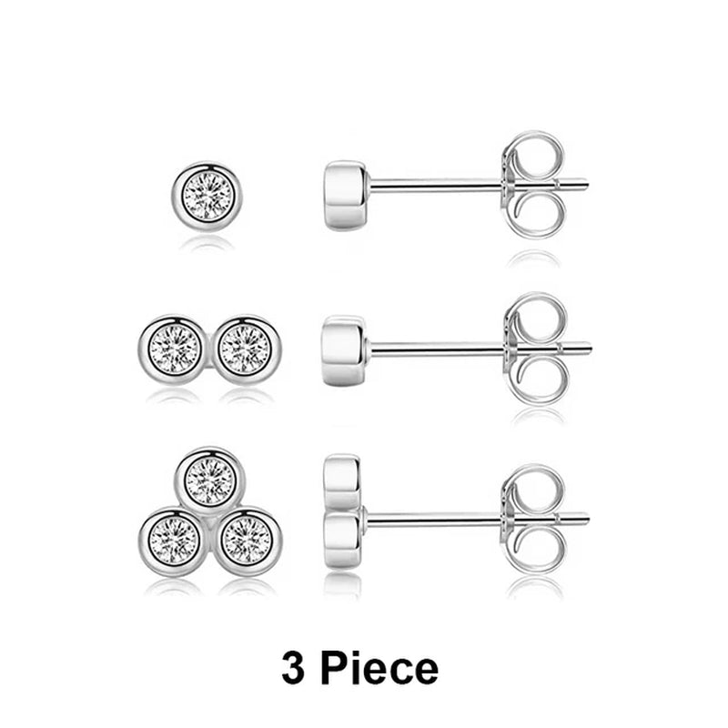 2/3/4Mm 925 Sterling Silver Diamond Earrings Women 3PCS Mini Stud Earrings Set Gold Fine Jewelry Boucle Oreille Femme