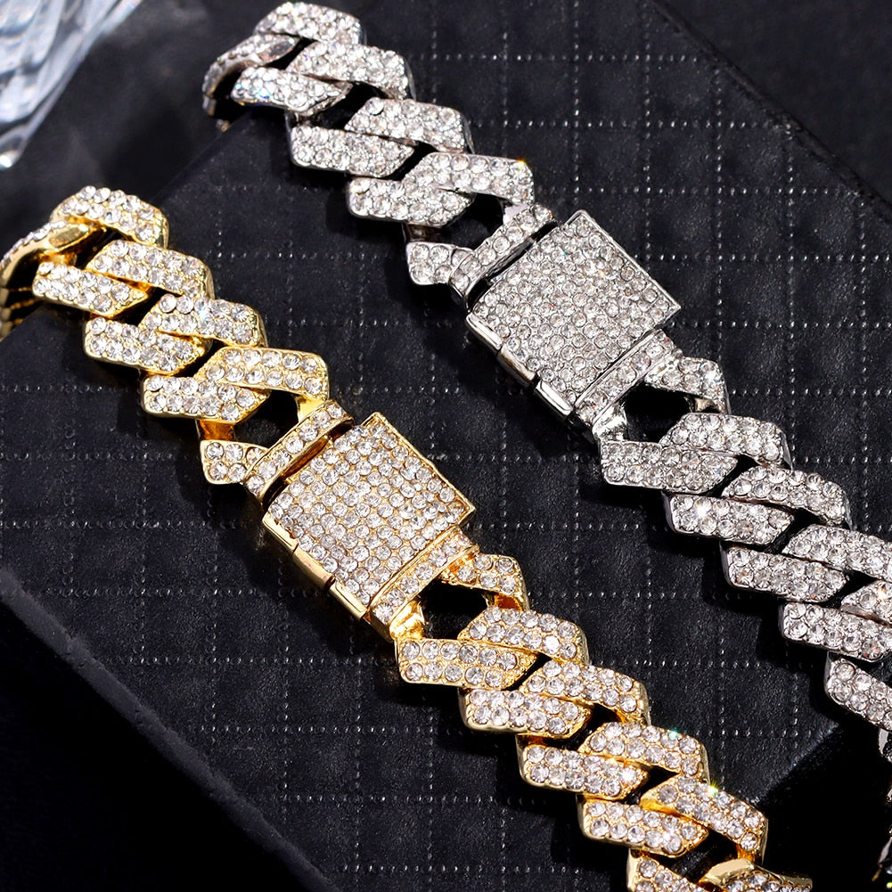 Hip Hop Iced Out Chunky Cuban Chain Anklets for Women Luxury Rhinestone Link Ankle Bracelet Beach Barefoot Jewelry