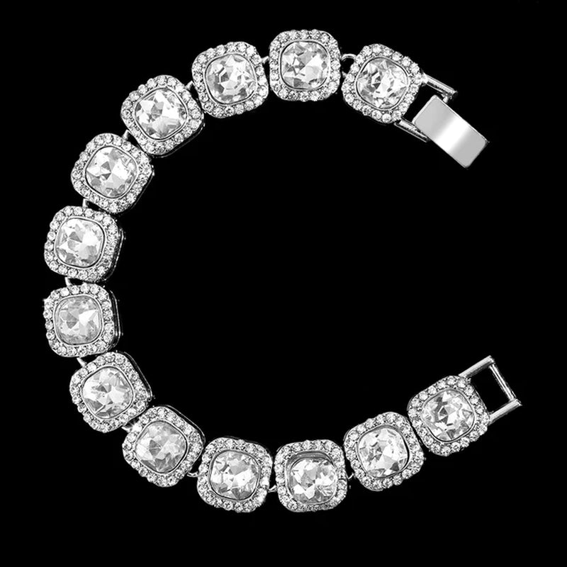 Luxury Full Rhinestone Big Tennis Chain Bracelets for Women Men Fashion Bling Iced Out Square Crystal Bracelet on Hand Jewelry