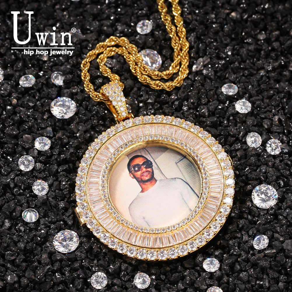 Bagnette Custom Photo Necklace Charm Hiphop Bling Iced Out AAA Cubic Zircon Hiphopjewelry for Gift Tennis Chain