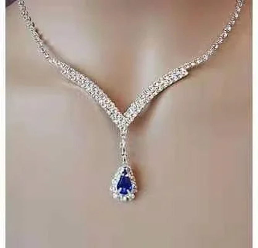 Fashion Ladies Water Droplet Crystal Pendant Necklace Full Bling Iced Out Rhinestone Zircon for Women Party Wedding Jewelry