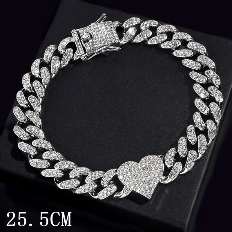 Hip Hop Iced Out Chunky Cuban Chain Anklets for Women Luxury Rhinestone Link Ankle Bracelet Beach Barefoot Jewelry