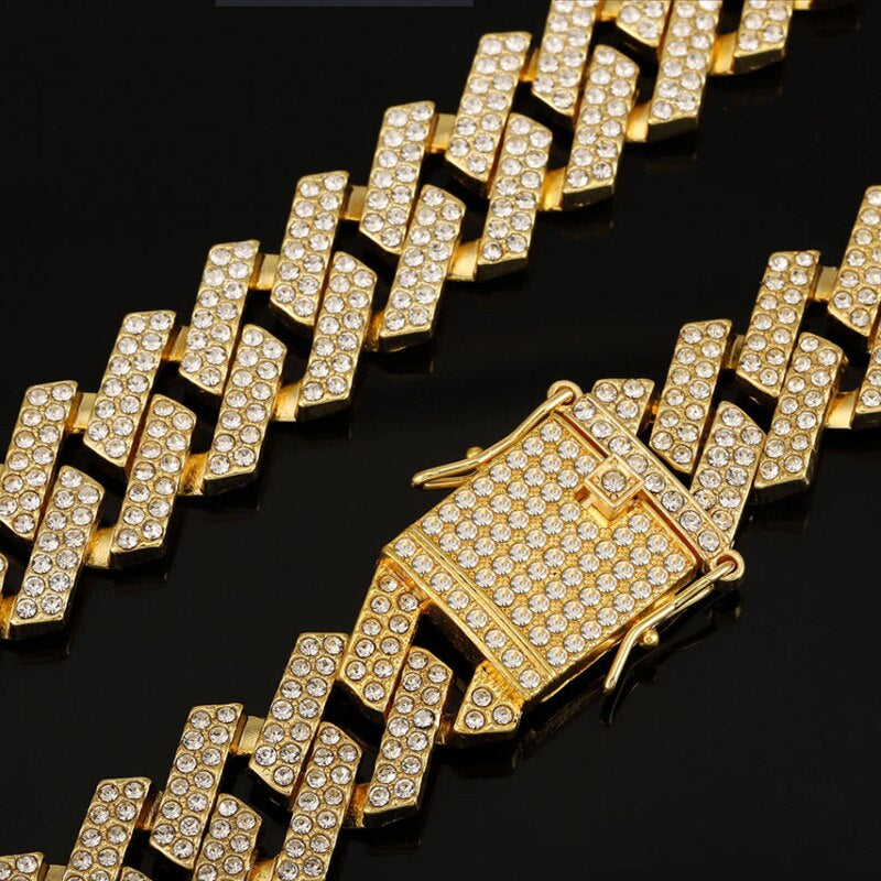 Hip Hop Bracelet Bling Iced Out Miami Zircon Cuban Prong Pave Rhinestone Men Bracelet Necklace for Men Jewelry