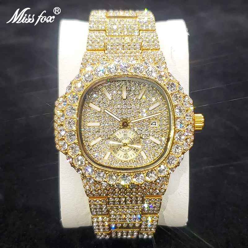 Trending Luxury Wristwatch for Men High Quality Inlay Diamond Sparkly Watches Bling Iced Out Stainless Steel Clock Best Selling