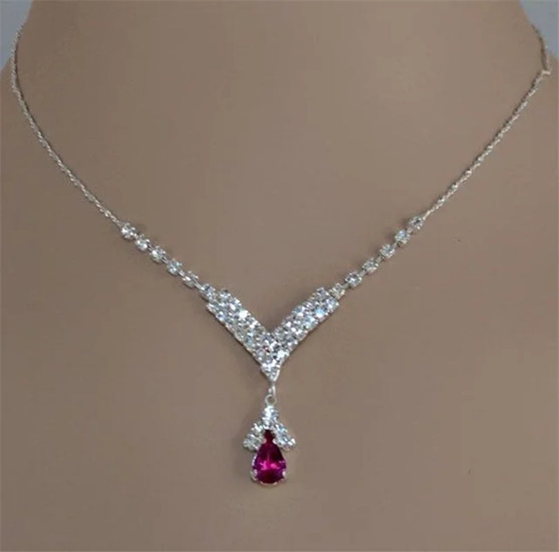 Fashion Ladies Water Droplet Crystal Pendant Necklace Full Bling Iced Out Rhinestone Zircon for Women Party Wedding Jewelry