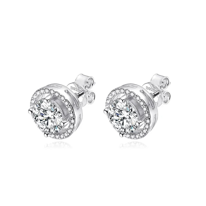 100% 925 Sterling Silver 0.5-2 Carat Moissanite Stud Earrings for Women D Color Diamond Earring Sparkling Fine Jewelry