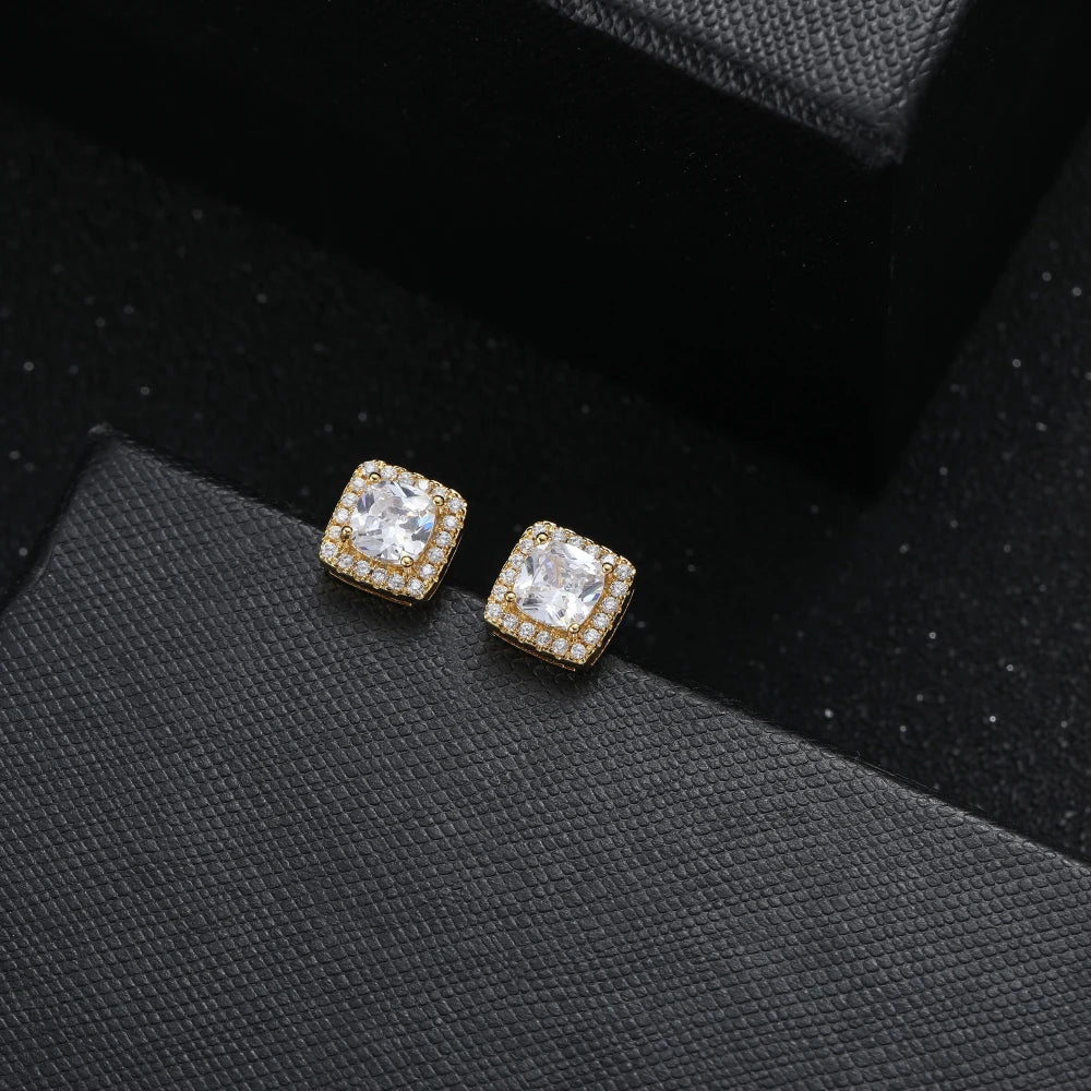 Squre Zircon Hip Hop Zircon Brass Earrings Bling Bling Iced Out Drop Earrings Fashion Jewelry for Party E034