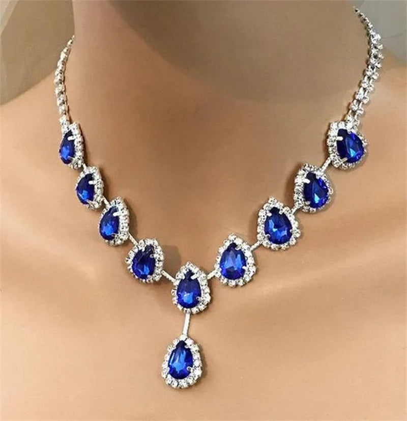 Fashion Ladies Water Droplet Crystal Pendant Necklace Full Bling Iced Out Rhinestone Zircon for Women Party Wedding Jewelry