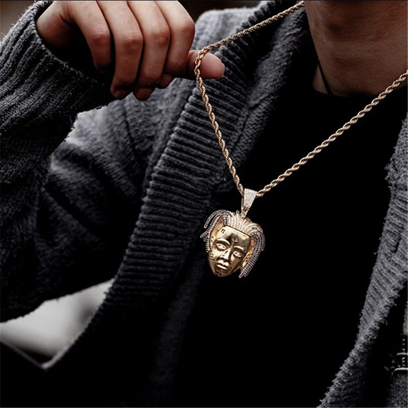 Rapper Necklace Hiphop Iced Out Crystal Pendant Necklace Twist Chain Charm Jewelry Gifts