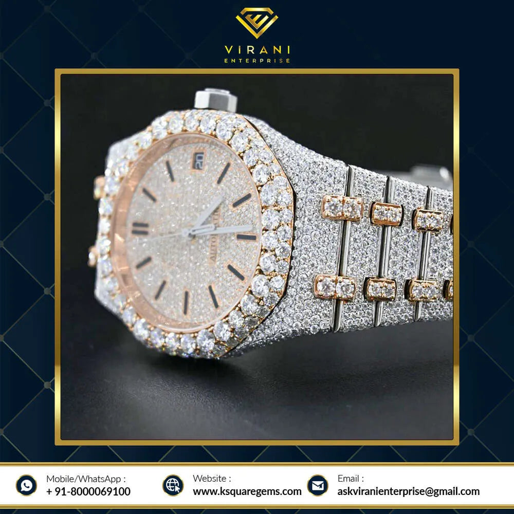 Premium Quality Antique Fully Iced Out Watch VVS Clarity Moissanite Studded Diamond Watch Luxury Stainless Steel Watch for Men