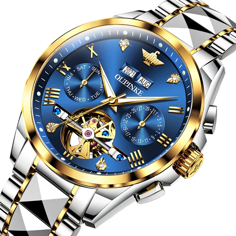 Automatic Watches for Men Self Winding Diamond Skeleton Luxury Dress Mens Watch Sapphire Crystal Tungsten Steel Band Luminous Waterproof Reloj Para Hombre, Gifts for Men