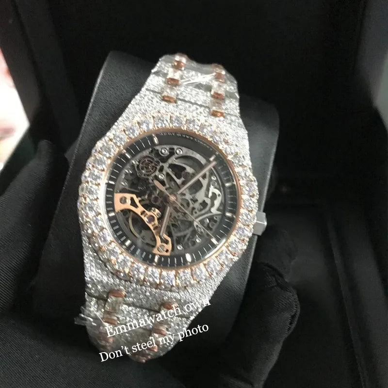 Ap 11 2023 Watch Vvs Moissanite Styles Iced Out Best Quality Eta Luxury Watches Rose Gold Silver 2 Tone Pass Test Automatic Iced Out Watch with Box Emmawatch