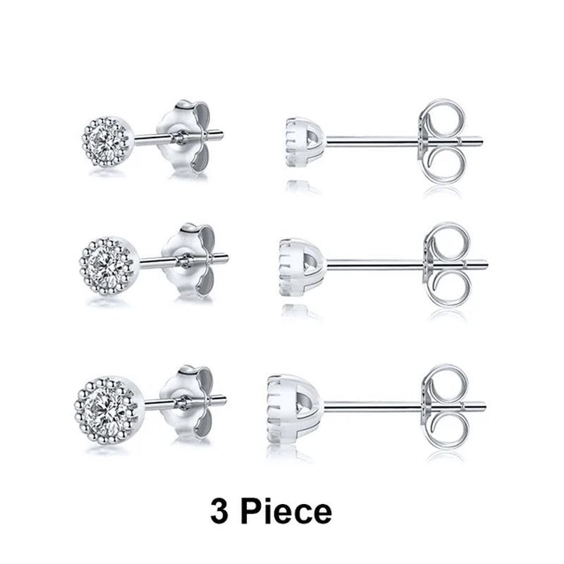 2/3/4Mm 925 Sterling Silver Diamond Earrings Women 3PCS Mini Stud Earrings Set Gold Fine Jewelry Boucle Oreille Femme