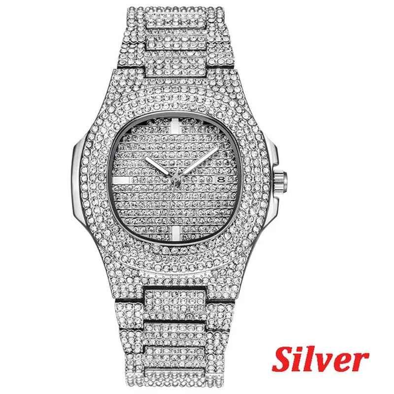 Brand Iced Out Diamond Watch Quartz Gold HIP HOP Watches with Micropave CZ Stainless Steel Watch Clock Relogio