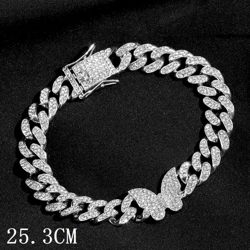 Hip Hop Iced Out Chunky Cuban Chain Anklets for Women Luxury Rhinestone Link Ankle Bracelet Beach Barefoot Jewelry