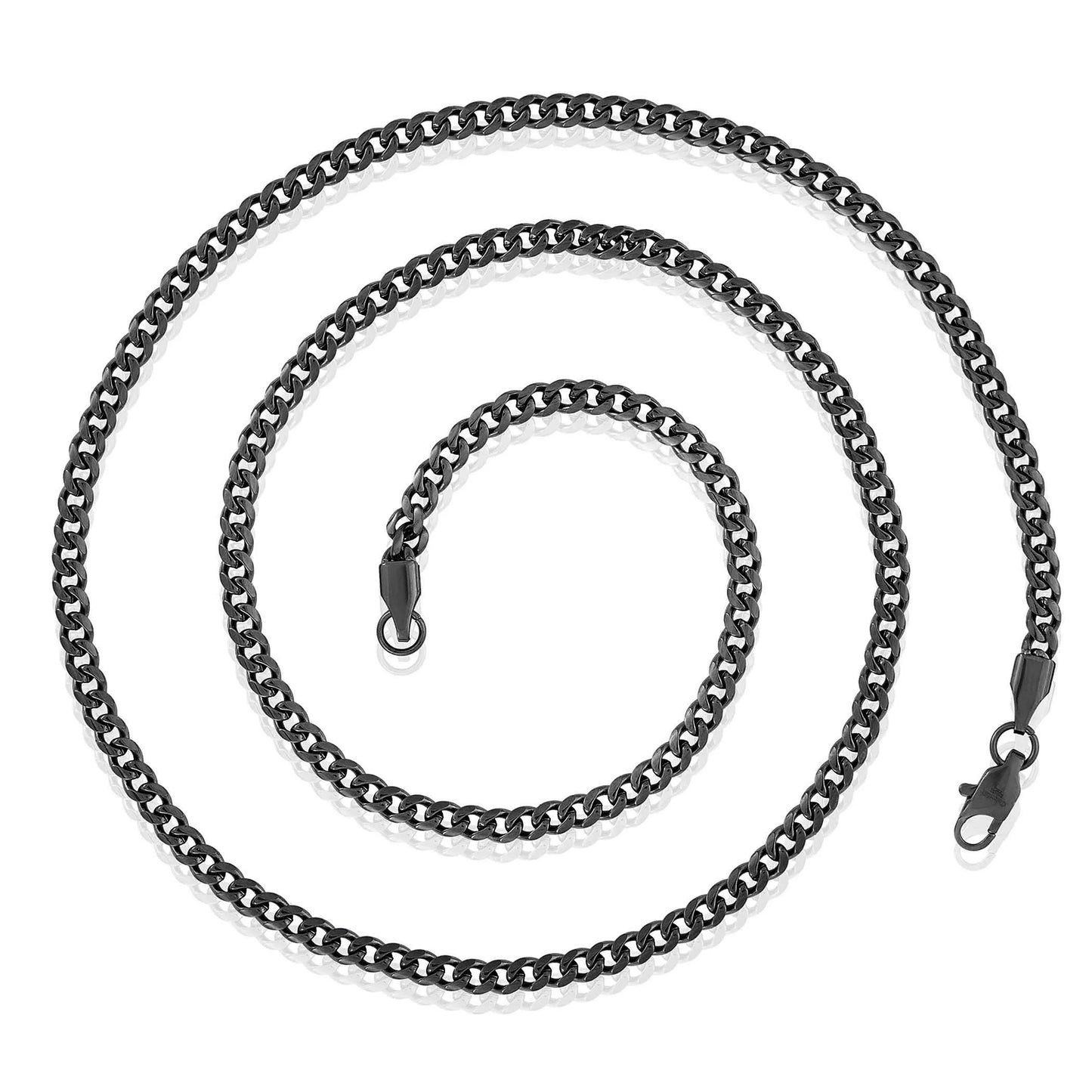 Men'S Black Plated Stainless Steel Rounded Curb Chain Necklace (3.5Mm) - 22"