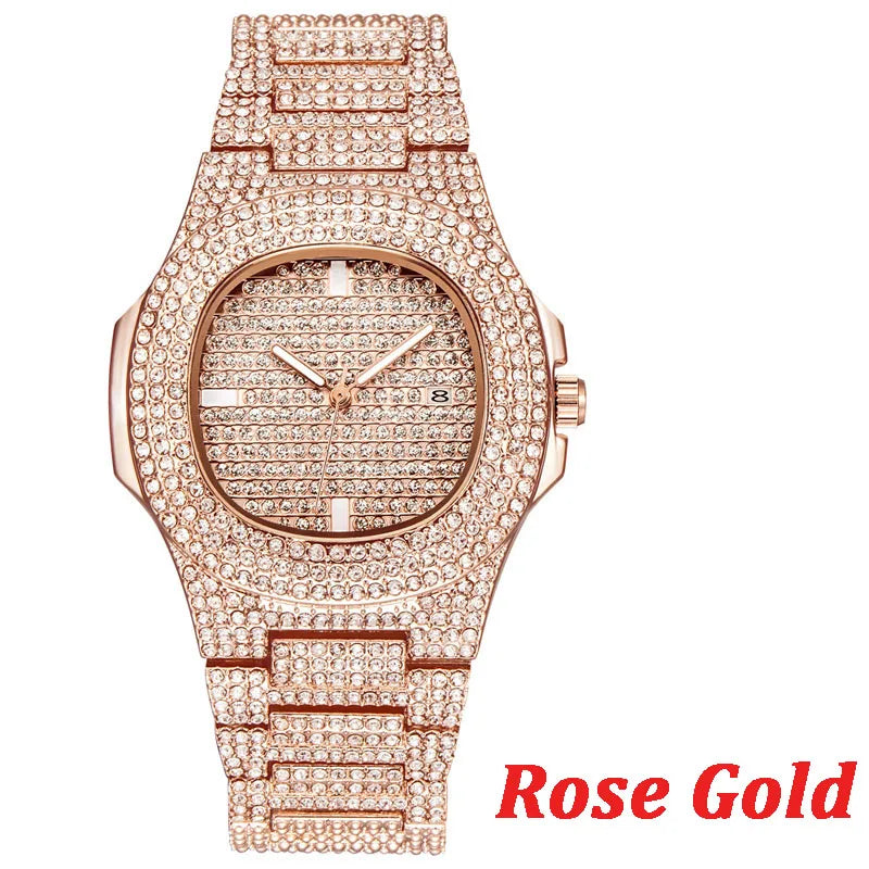 Brand Iced Out Diamond Watch Quartz Gold HIP HOP Watches with Micropave CZ Stainless Steel Watch Clock Relogio