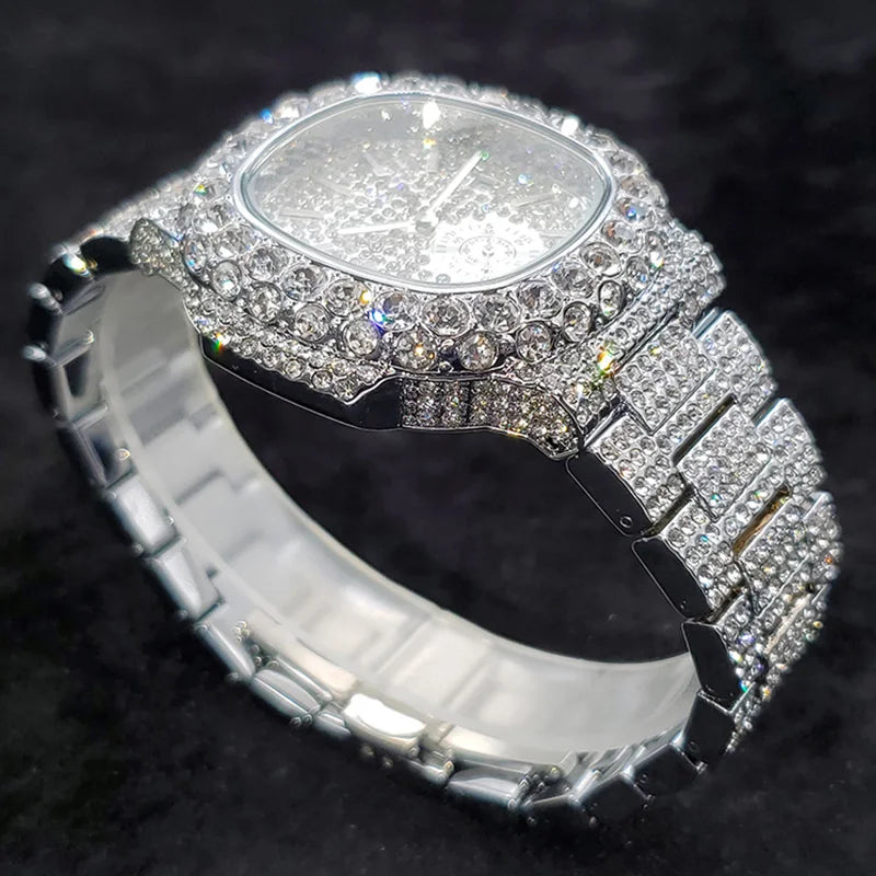 Trending Luxury Wristwatch for Men High Quality Inlay Diamond Sparkly Watches Bling Iced Out Stainless Steel Clock Best Selling